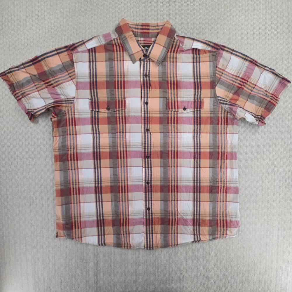 Eddie Bauer Shirt Mens XL Orange Plaid Short Sleeve Button Up Relaxed Fit Casual